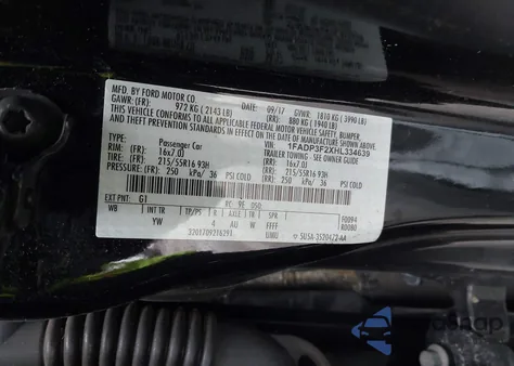 2017 Ford Focus Se z USA, uszkodzony, nr VIN 1FADP3F2XHL334639